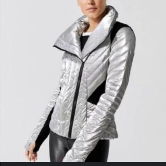 Blanc Noir silver metallic black snow puffer coat jacket m medium apre ski - Picture 2 of 9